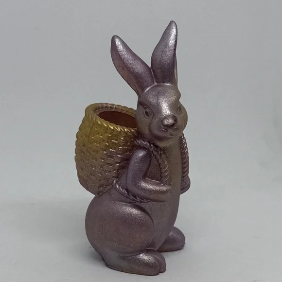 Unique Resin,Metallic Purple Bunny Planter with Gold Basket Accent - Picture 3 of 8